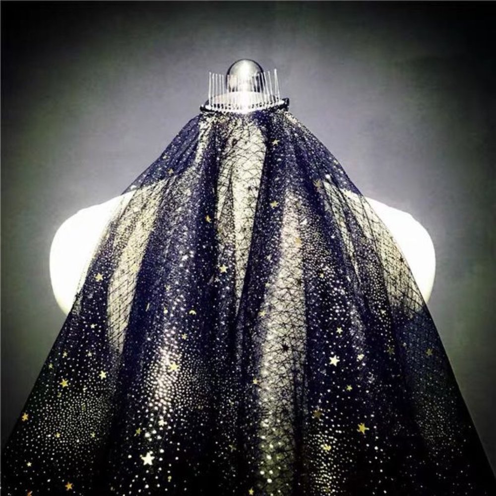Unique Wedding Black Bling Golden Veil